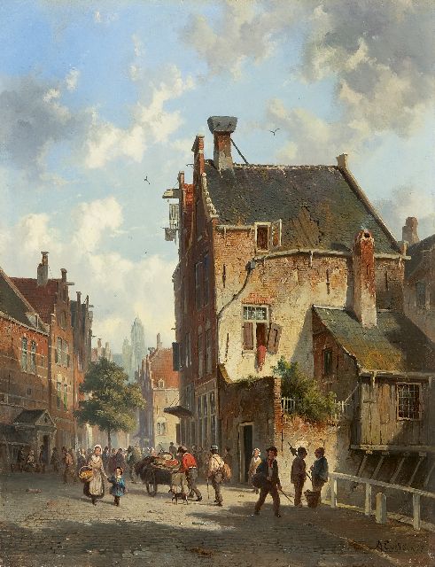 Adrianus Eversen | A Dutch street scene, oil on panel, 33.5 x 25.5 cm, signed l.r. and dated '57