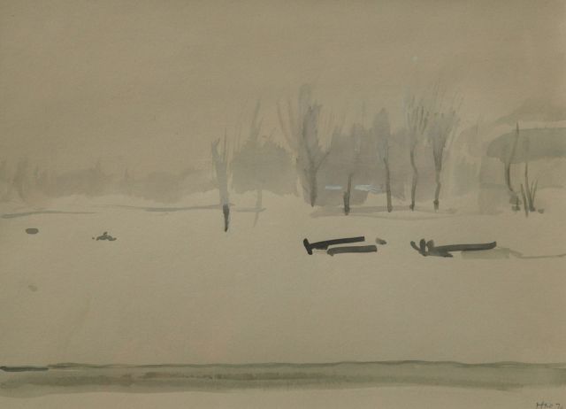 Kamerlingh Onnes H.H.  | Winter in a public garden, watercolour on paper 22.2 x 29.9 cm, signed l.r. with monogram and dated '70