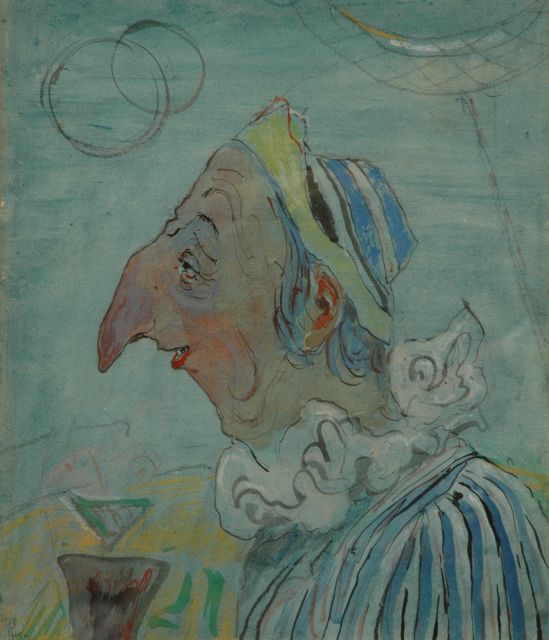 Harm Kamerlingh Onnes | A clown, pencil, pen and watercolour on paper, 27.0 x 22.8 cm, signed l.r. with monogram and dated '66