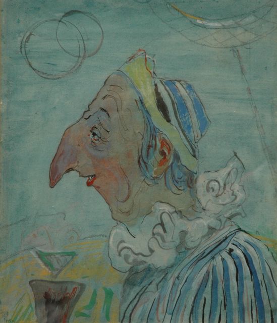 Kamerlingh Onnes H.H.  | A clown, pencil, pen and watercolour on paper 27.0 x 22.8 cm, signed l.r. with monogram and dated '66