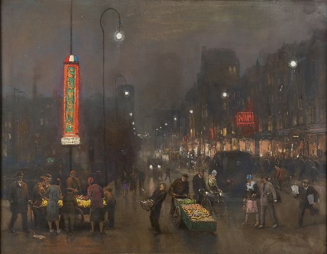 Herman Heijenbrock | Evening in Amsterdam, pastel on paper, 69.5 x 89.5 cm, signed l.r.