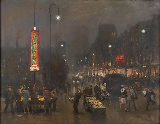 Heijenbrock J.C.H.  | Evening in Amsterdam, pastel on paper 69.5 x 89.5 cm, signed l.r.