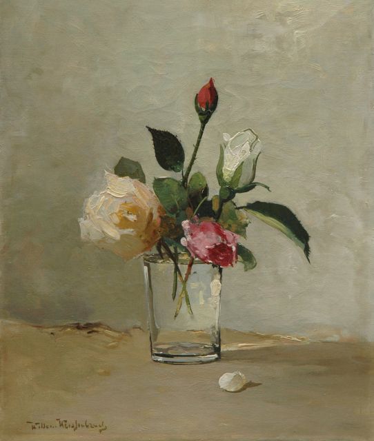 Willem Weissenbruch | Roses in a glass, oil on canvas, 31.9 x 27.0 cm, signed l.l.