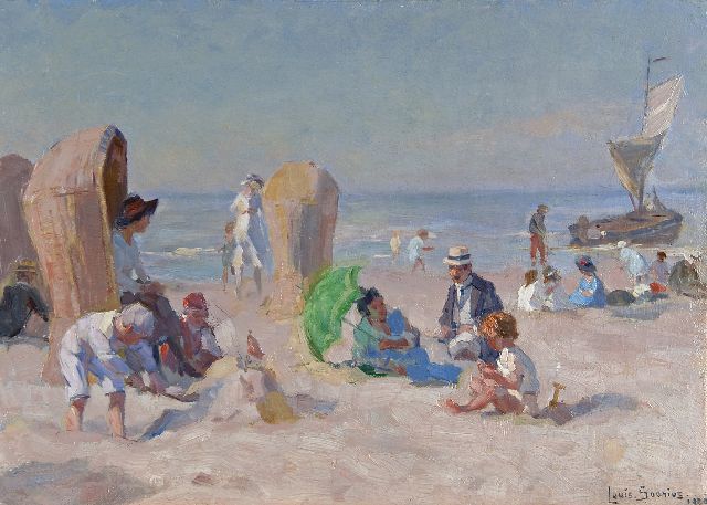 Louis Soonius | Summerday on the beach, oil on canvas, 33.0 x 46.2 cm, signed l.r. and dated 1920