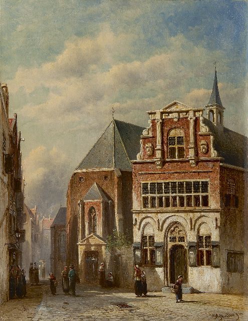 Vertin P.G.  | A view of the old town hall in Woerden, oil on panel 39.6 x 31.0 cm, signed l.r. and dated '69