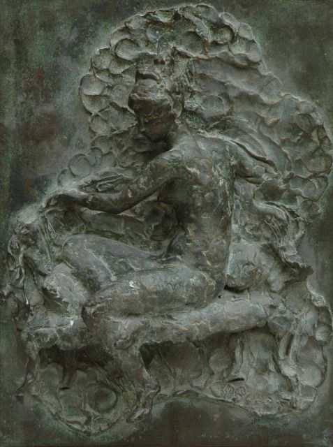 Starreveld P.  | Ingrid on a bench, bronze 43.5 x 33.6 cm, dated 4 sept. ['51?]
