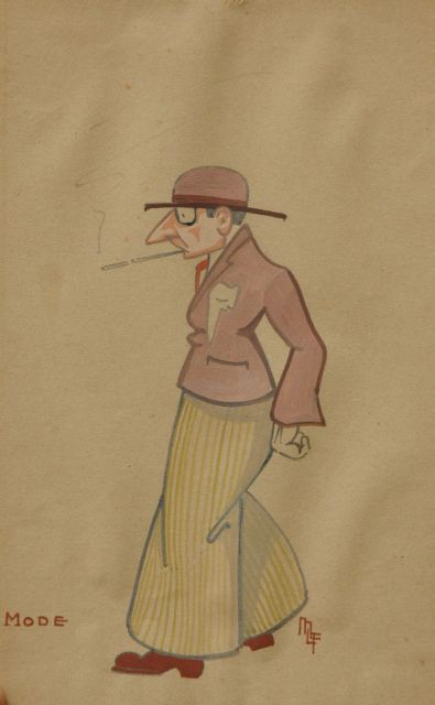Flize M. la | The dandy, watercolour on paper laid down on cardboard 22.8 x 14.4 cm, signed l.r. with monogram
