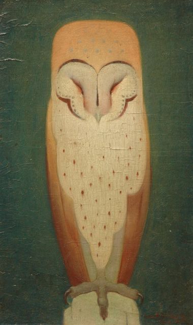 Jan Wittenberg | Owl, oil on cardboard laid down on panel, 30.0 x 20.0 cm, signed l.r. and dated 1919