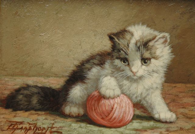 Raaphorst C.  | Kitten with ball of wool, oil on panel 13.5 x 18.4 cm, signed l.l.