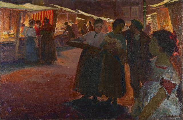 George Wildschut | Night market in the Jewish quarter, Amsterdam, oil on canvas, 66.1 x 100.1 cm, signed l.r.