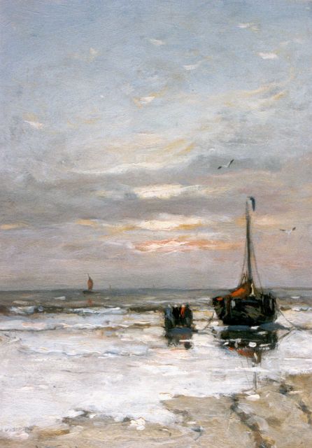 Morgenstjerne Munthe | 'bomschuit' on the beach, 35.0 x 25.3 cm, signed l.l. and dated '24