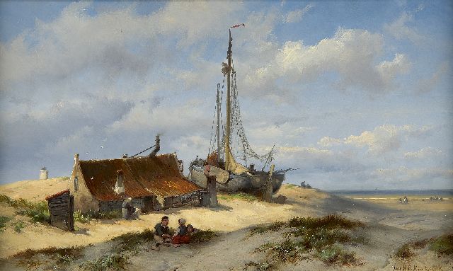 Koekkoek J.H.B.  | Playing children in the dunes, oil on panel 24.2 x 41.0 cm, signed l.r.