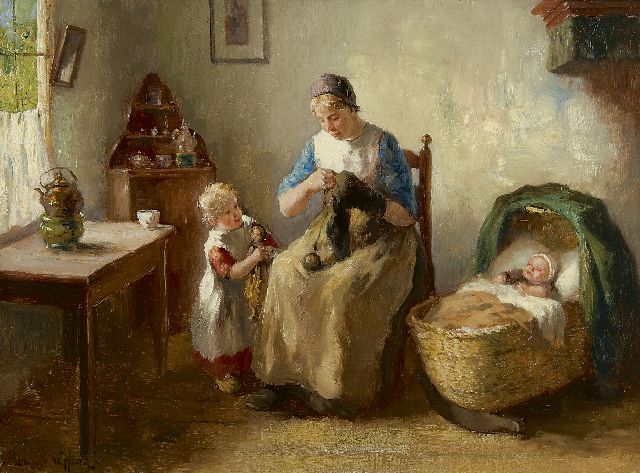 Hoog J.B. de | The jarning lesson, oil on canvas 30.6 x 40.9 cm, signed l.l.