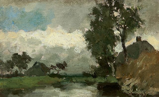 Jan Hendrik Weissenbruch | A polder landscape between showers, oil on canvas laid down on panel, 15.8 x 25.2 cm, signed l.r.