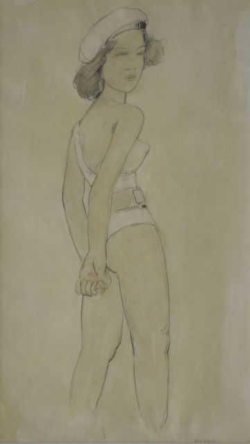 Kloos C.  | A girl with a white jacket, pencil and watercolour on paper 30.9 x 18.0 cm, signed l.r.