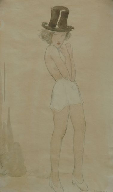 Cornelis Kloos | Nude with a top hat and a white skirt, pencil and watercolour on paper, 30.7 x 17.9 cm, signed l.r. and executed on 15-10-1941