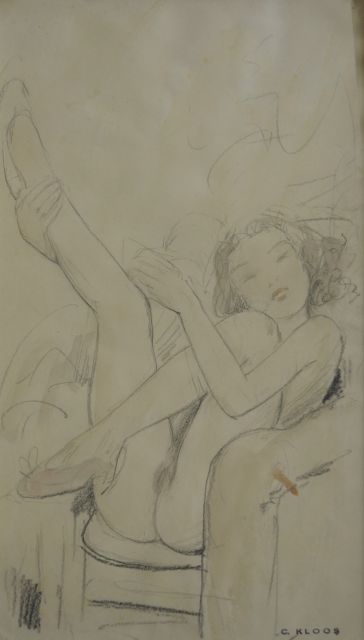 Cornelis Kloos | Nude with uplifted legs, pencil and watercolour on paper, 30.8 x 17.8 cm, signed l.r. with artist's stamp and executed on 4-2-41