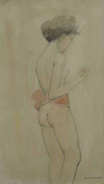 Kloos C.  | Nude with a red shawl, pencil and watercolour on paper 30.7 x 17.9 cm, signed l.r. with artiost's stamp and executed on 16-2-1942