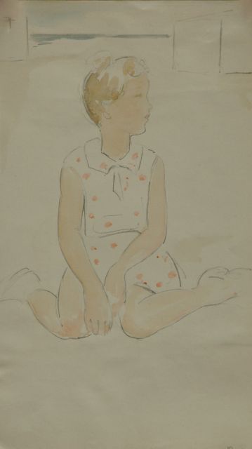 Kloos C.  | Girl in a red dotted dress, pencil and watercolour on paper 30.8 x 17.9 cm, signed l.r.