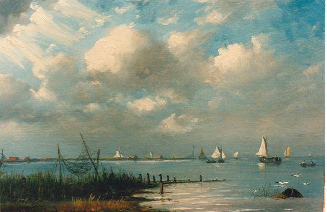 Nicolaas Martinus Wijdoogen | Shipping on the Zuiderzee, oil on panel, 23.5 x 33.5 cm, signed l.l.