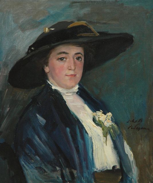 Lopes de Leao Laguna B.  | Lady with a hat, oil on canvas 54.4 x 46.0 cm, signed c.r.