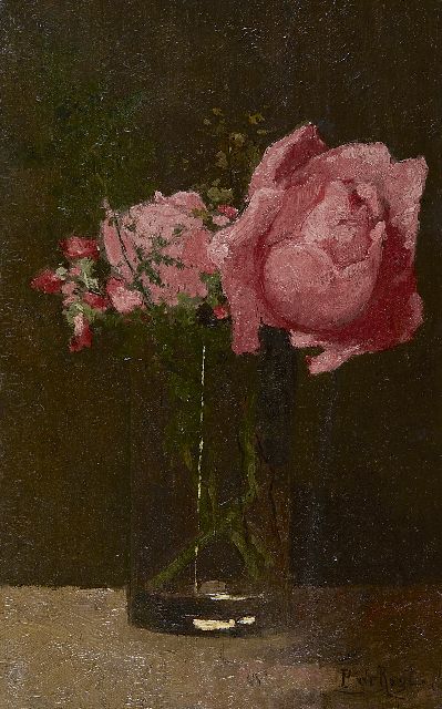 Piet Regt | A glass with roses, oil on panel, 30.4 x 20.7 cm, signed l.r.