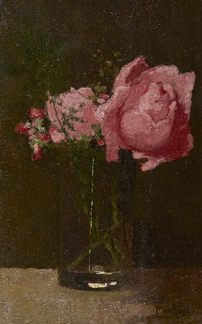 Regt P. de | A glass with roses, oil on panel 30.4 x 20.7 cm, signed l.r.