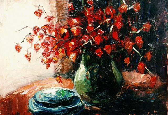 Cauchois E.H.  | Bouquet of dried flowers, oil on panel 18.8 x 24.4 cm, signed l.r.
