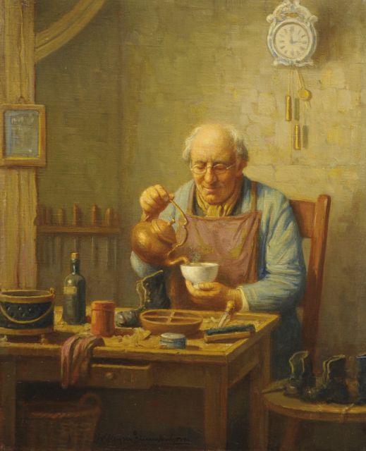 Nieuwenhoven W. van | Teatime, oil on canvas 38.0 x 30.5 cm, signed l.c.