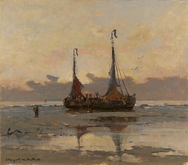 Morgenstjerne Munthe | Fishing boats at low tide, oil on canvas, 55.3 x 63.3 cm, signed l.l. and dated 1912