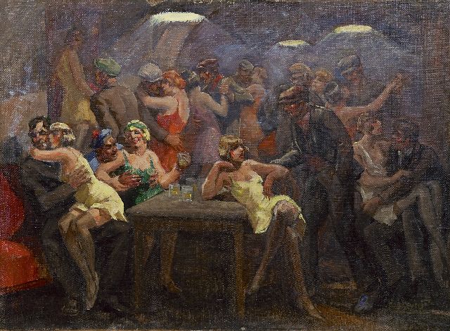 André David | The cheap bar, oil on canvas laid down on panel, 50.2 x 68.6 cm, signed l.r. and dated 1934 on the reverse