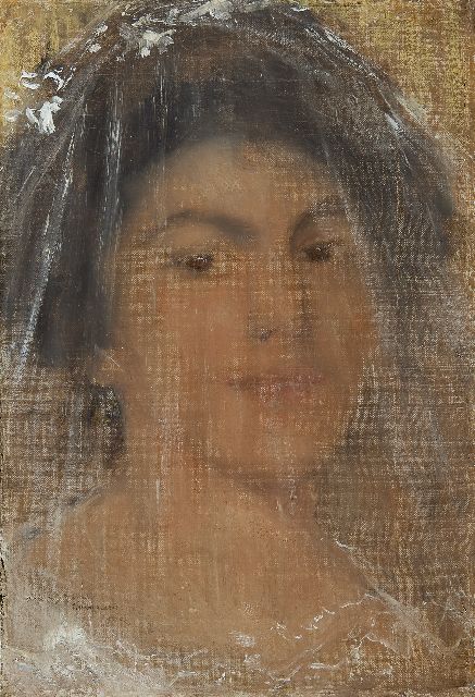 Simon Maris | Young woman with a veil, oil on canvas, 38.5 x 26.2 cm, signed l.l. and dated 9 Dec. '09