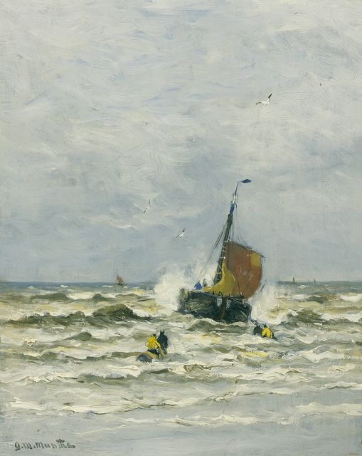 Morgenstjerne Munthe | Fishing ships setting out, oil on board, 40.0 x 32.0 cm, signed l.l.