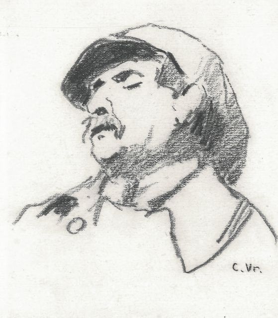 Cornelis Vreedenburgh | A sleeping soldier, black chalk on paper, 12.2 x 10.7 cm, signed l.r. with initials