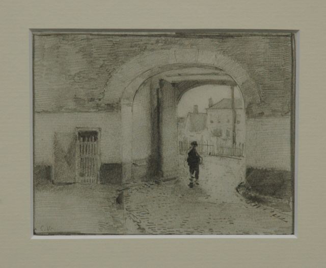 Vreedenburgh C.  | A figure walking through a towngate, pencil on paper 12.5 x 15.8 cm, signed l.l. with initials