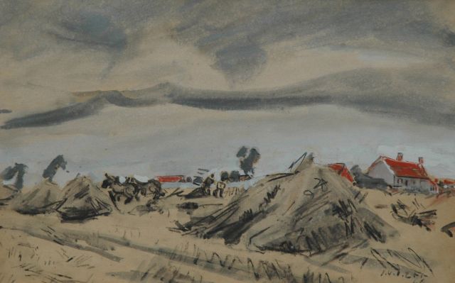 Jan van der Zee | Farmers at work, chalk, watercolour and gouache on paper, 31.5 x 50.0 cm, signed l.r. and dated '46