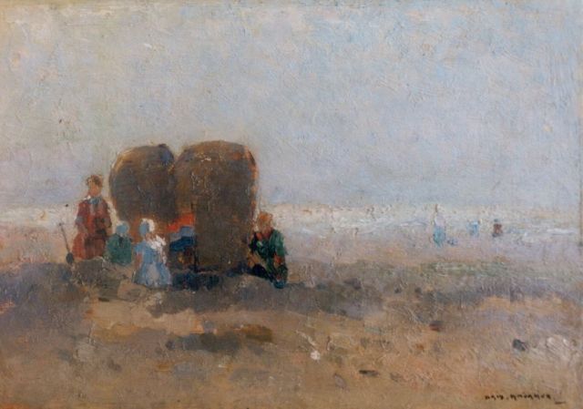 Aris Knikker | Figures on the beach, oil on painter's board, 19.5 x 28.0 cm, signed l.r.