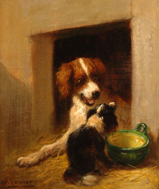 Ronner-Knip H.  | The visitor, oil on panel 17.4 x 14.7 cm, signed l.l.