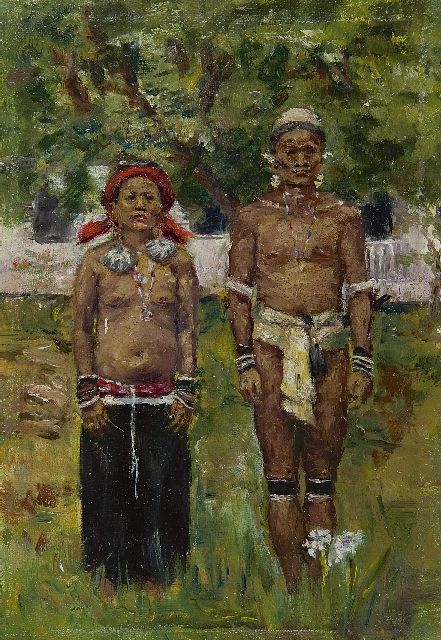 Hollandse Schook, begin 20e eeuw | Dajaks, Borneo, oil on canvas laid down on cardboard, 22.6 x 15.5 cm