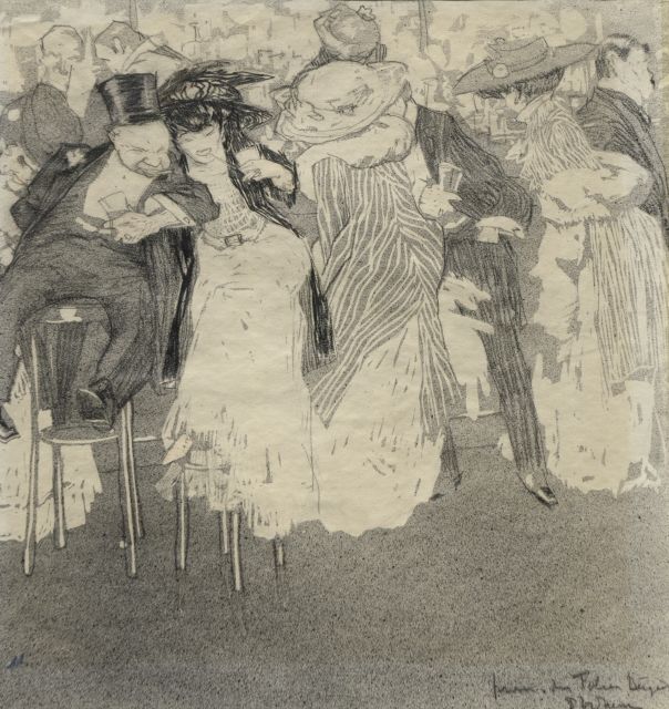Piet van der Hem | Henri de Toulouse-Lautrec at the Folies Bergère, Paris, ink and chalk on paper, 32.9 x 31.4 cm, signed l.r.