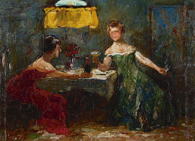 Zwart W.H.P.J. de | After the party, oil on panel 16.7 x 21.9 cm, signed l.l. with initials