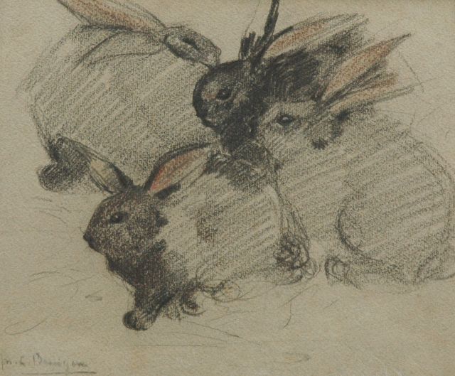 Greta Bruigom | Four rabbits, chalk on paper, 24.1 x 29.0 cm, signed l.l.