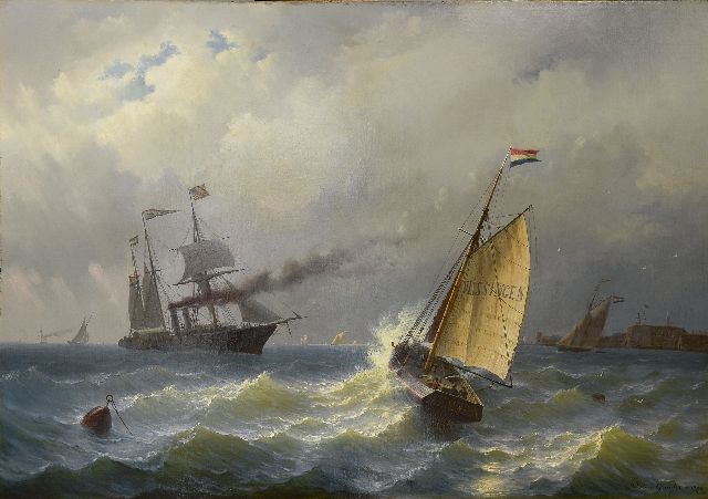 Gruijter jr. W.  | Sailing ships off Vlissingen, oil on canvas 90.8 x 131.8 cm, signed l.r. in full and with monogram on the ship and dated 1870