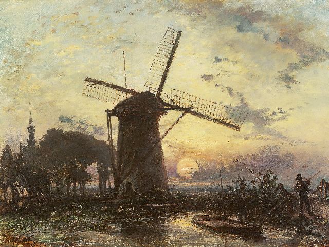 Johan Barthold Jongkind | Windmill at sunset near Overschie, oil on canvas, 42.3 x 56.2 cm, signed l.l. and dated 1859