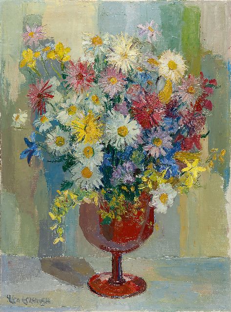 Stien Eelsingh | Daisies in a red vase, oil on canvas, 80.0 x 60.2 cm, signed l.l. and painted in 1950-1955