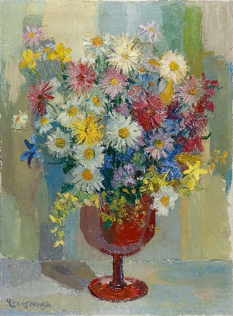 Stien Eelsingh | Daisies in a red vase, oil on canvas, 80.0 x 60.2 cm, signed l.l. and painted in 1950-1955