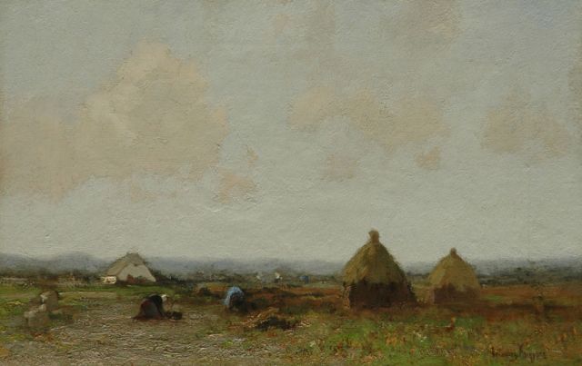 Kuijpers C.  | Landscape with farmers, oil on canvas 28.2 x 43.9 cm, signed l.r.