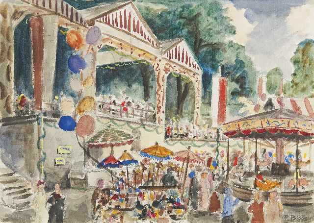 Bloos R.W.  | The fair, pencil and watercolour on paper 24.3 x 33.1 cm, signed l.r. and l.r. dated (indistinctly, in pencil) 1950