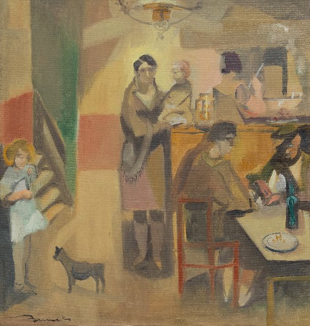 Bervoets L.  | The cafeteria, oil on canvas 34.2 x 32.1 cm, signed l.l.