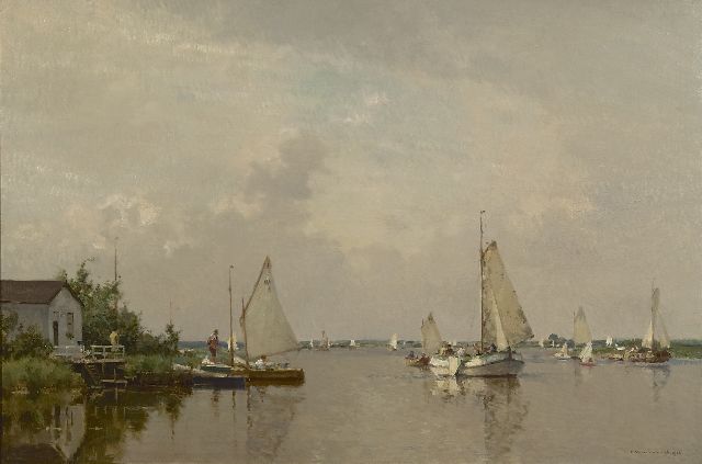 Cornelis Vreedenburgh | A view of a lake with a lemsteraak and other sailing vessels, oil on canvas, 60.2 x 90.2 cm, signed l.r. and dated 1936